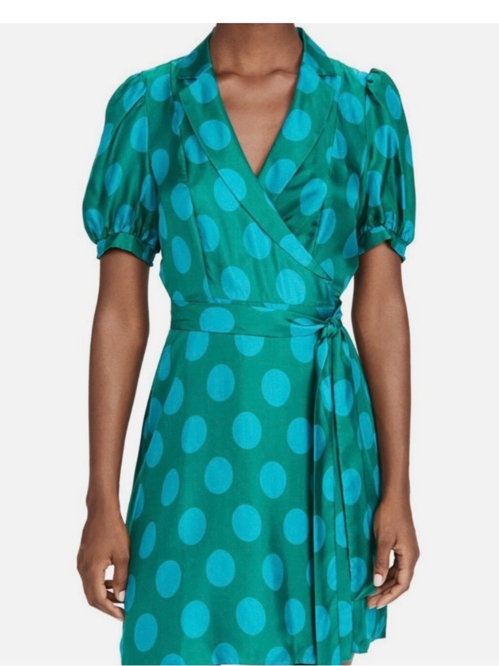 Diane Von Furstenberg Polka Dot Silk Maise Wrap Dress in Teal & Turquoise Size M